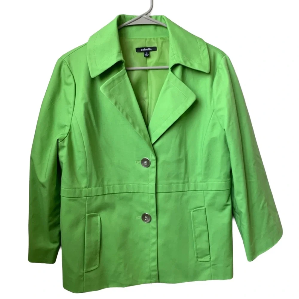 RAFAELLA Women’s Bright Green 3/4 Sleeve Two Button Front Closure Jacket Blazer